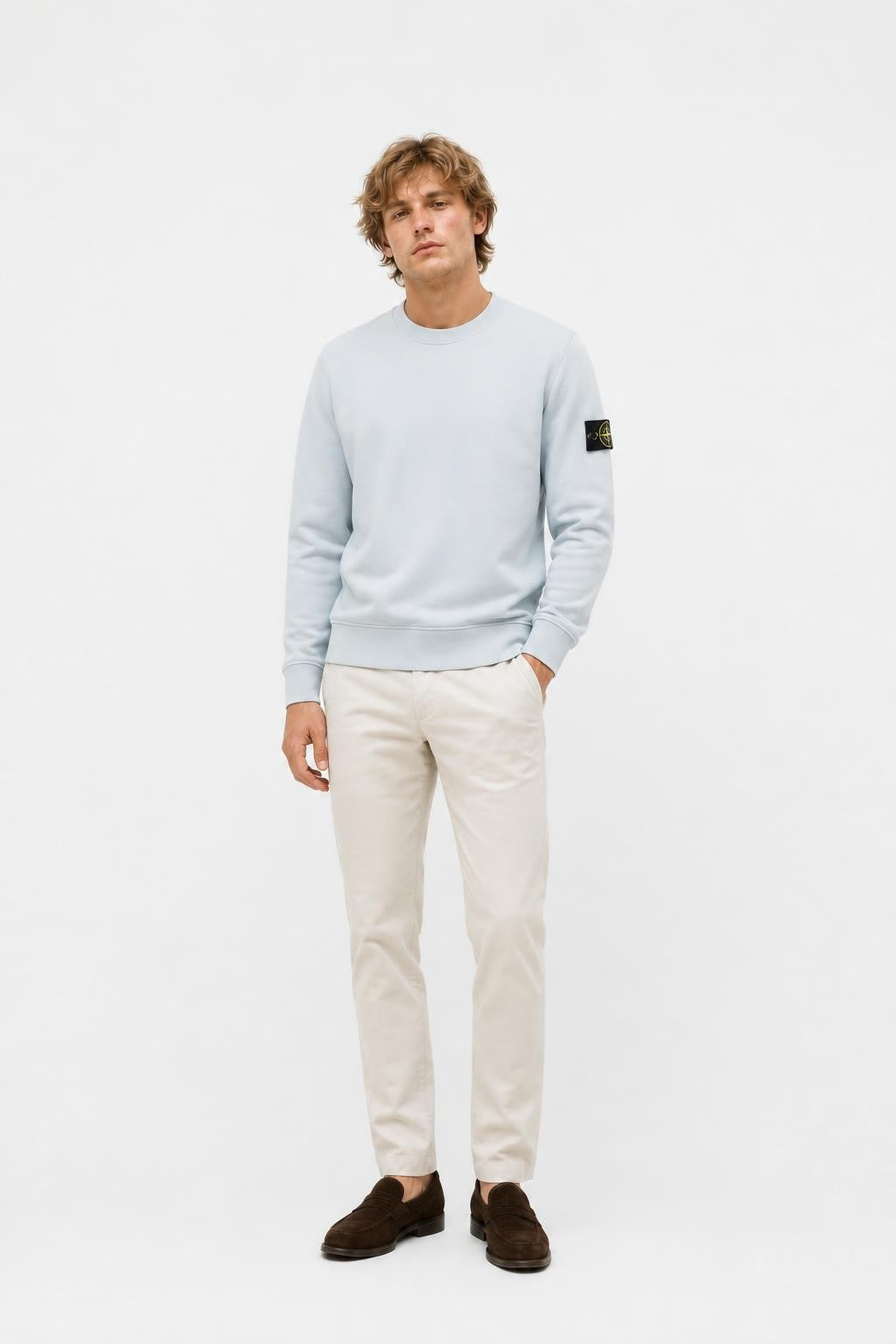 Stone Island Cotton Garment-Dyed Crew Neck Sweatshirt Pastel Blue