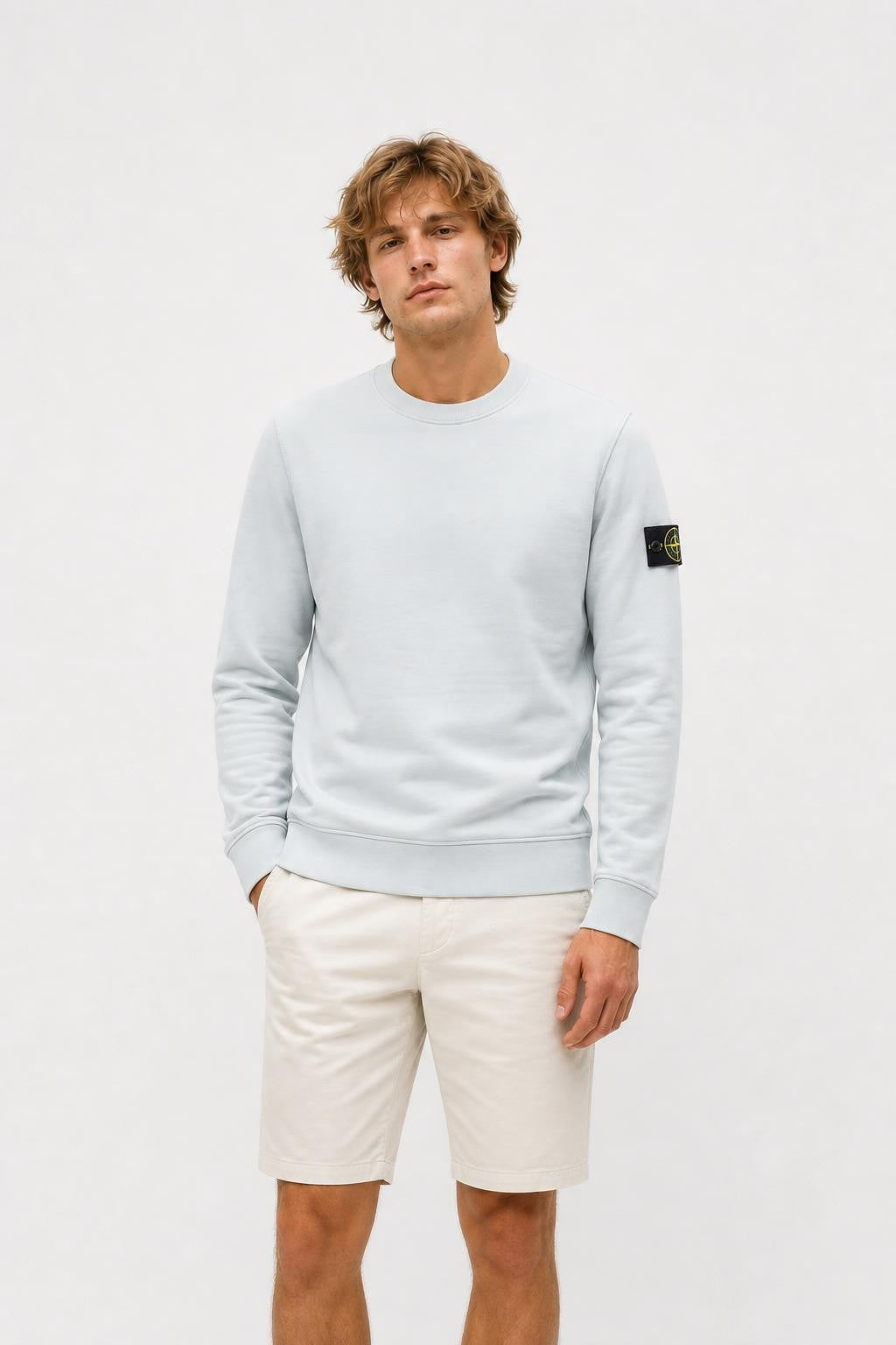 Stone Island Cotton Garment-Dyed Crew Neck Sweatshirt Pastel Blue