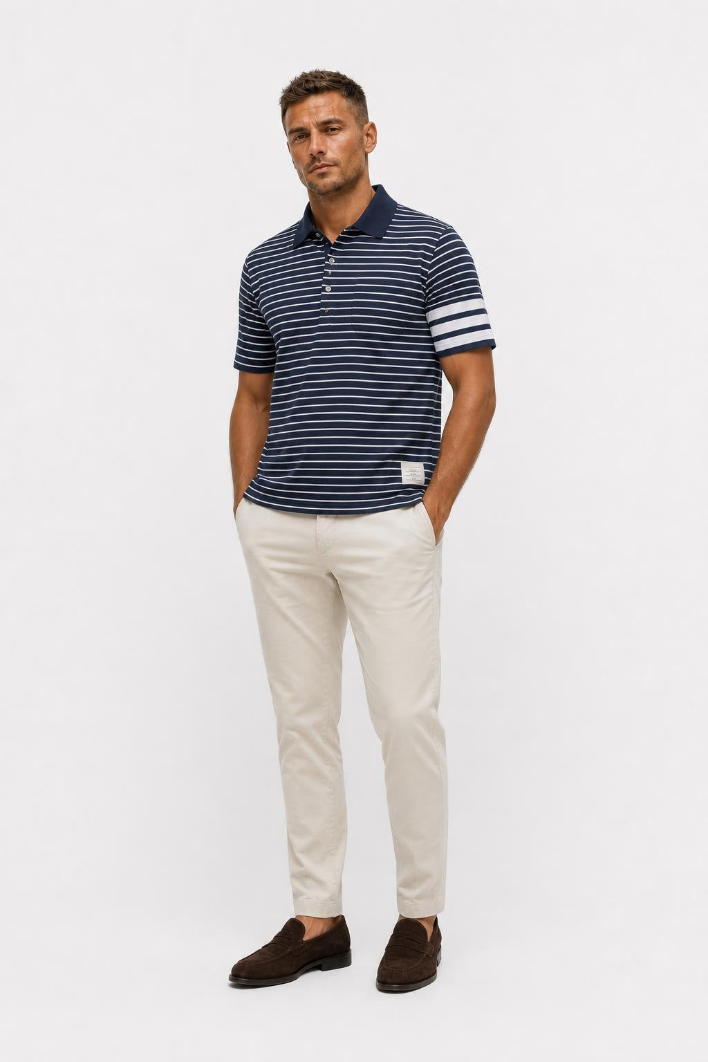 Thom Browne Jersey Polo Shirt Navy/White Striped