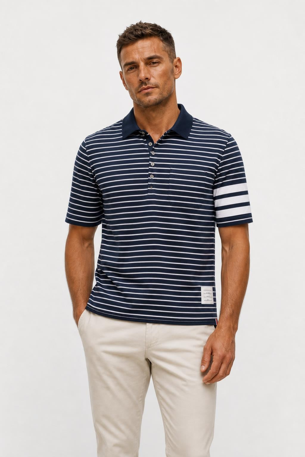 Thom Browne Jersey Polo Shirt Navy/White Striped