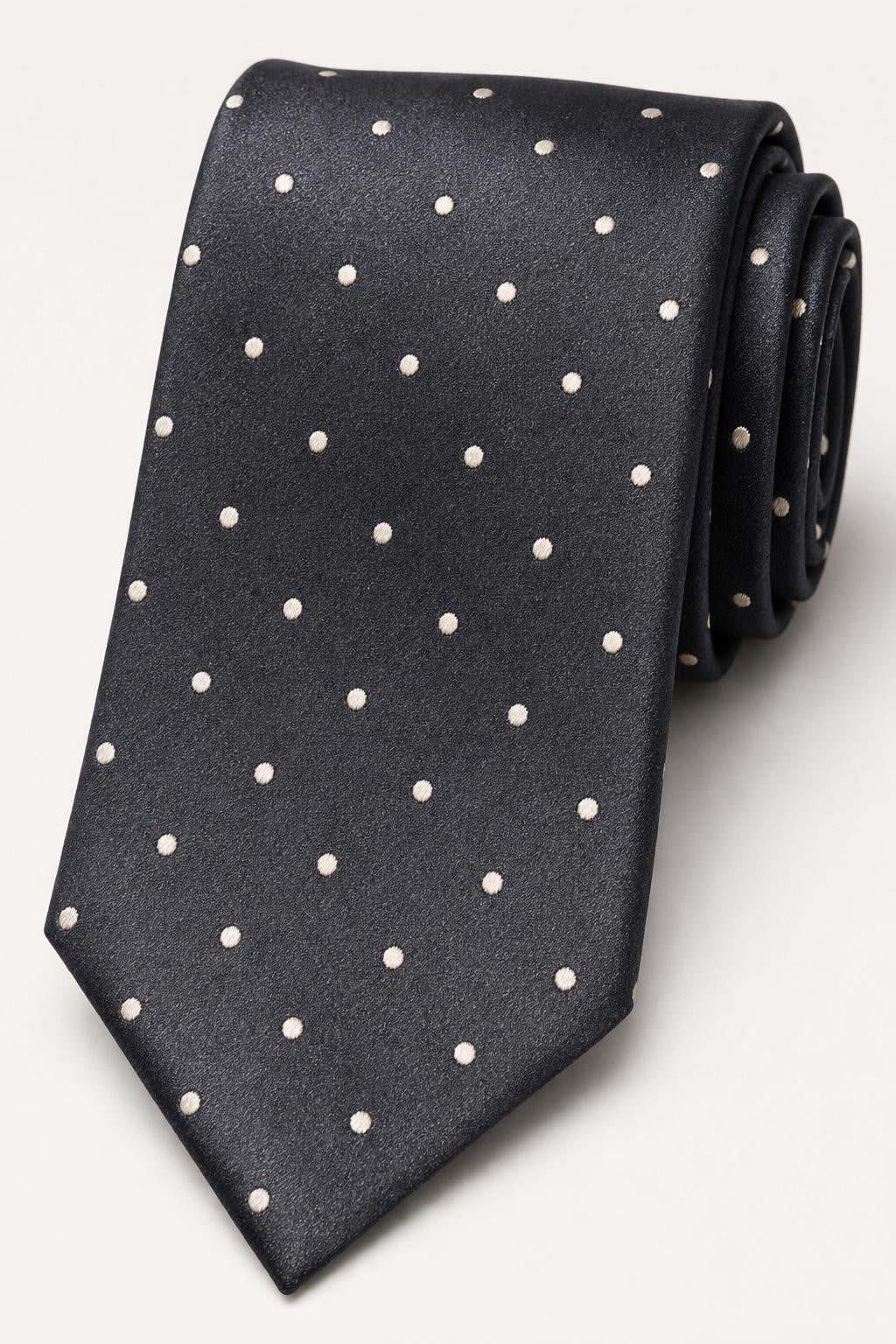 Tom Ford Silk Tie Anthracite/Cream Polka Dot