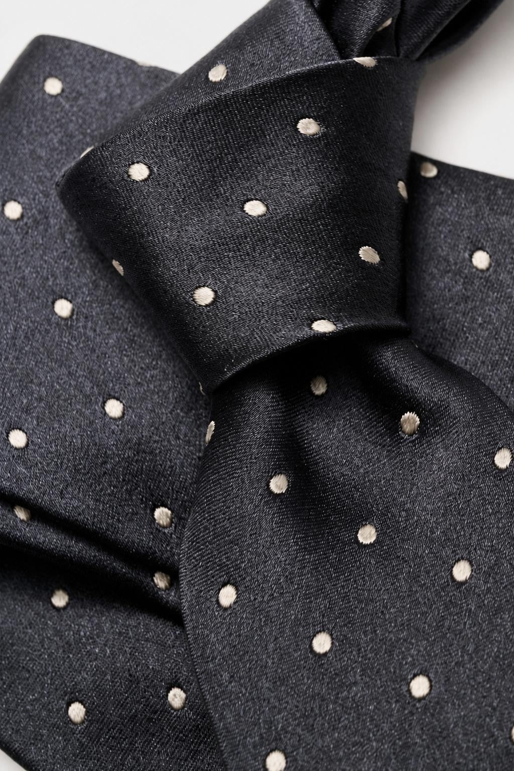 Tom Ford Silk Tie Anthracite/Cream Polka Dot