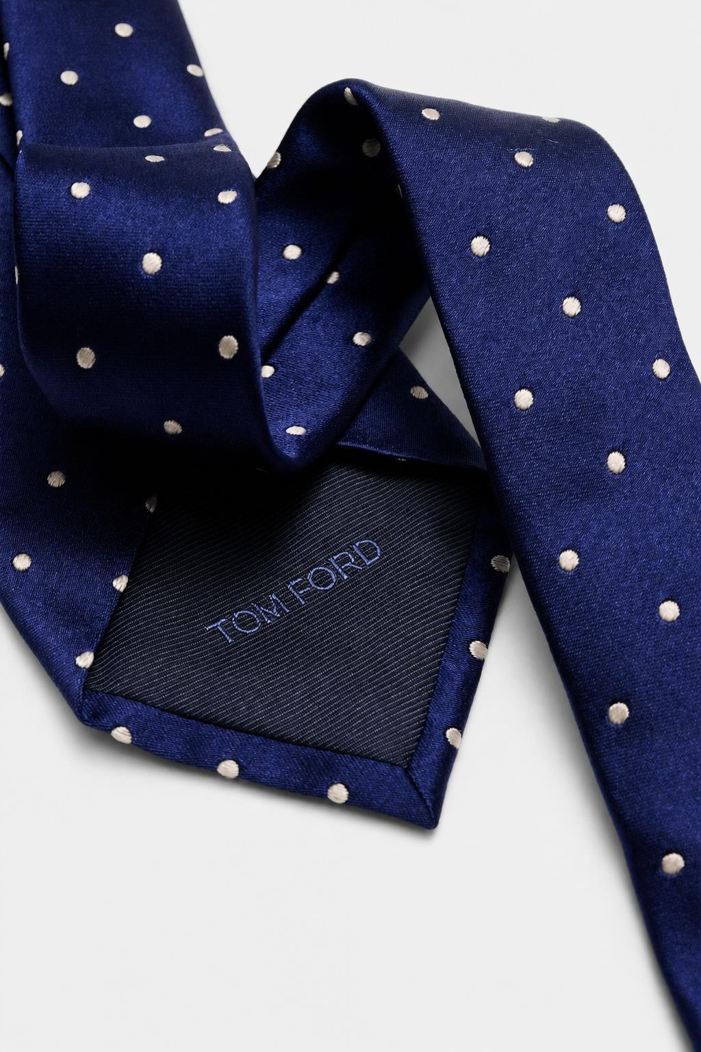 Tom Ford Silk Tie Dark Blue/Cream Polka Dot