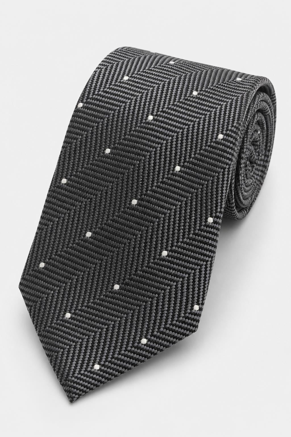 Tom Ford Silk Tie Dark Grey/Black/Cream Patterned
