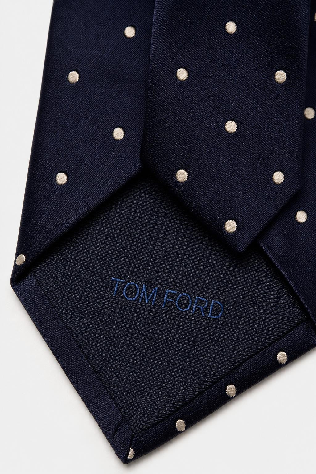 Tom Ford Silk Tie Navy/Cream Polka Dot