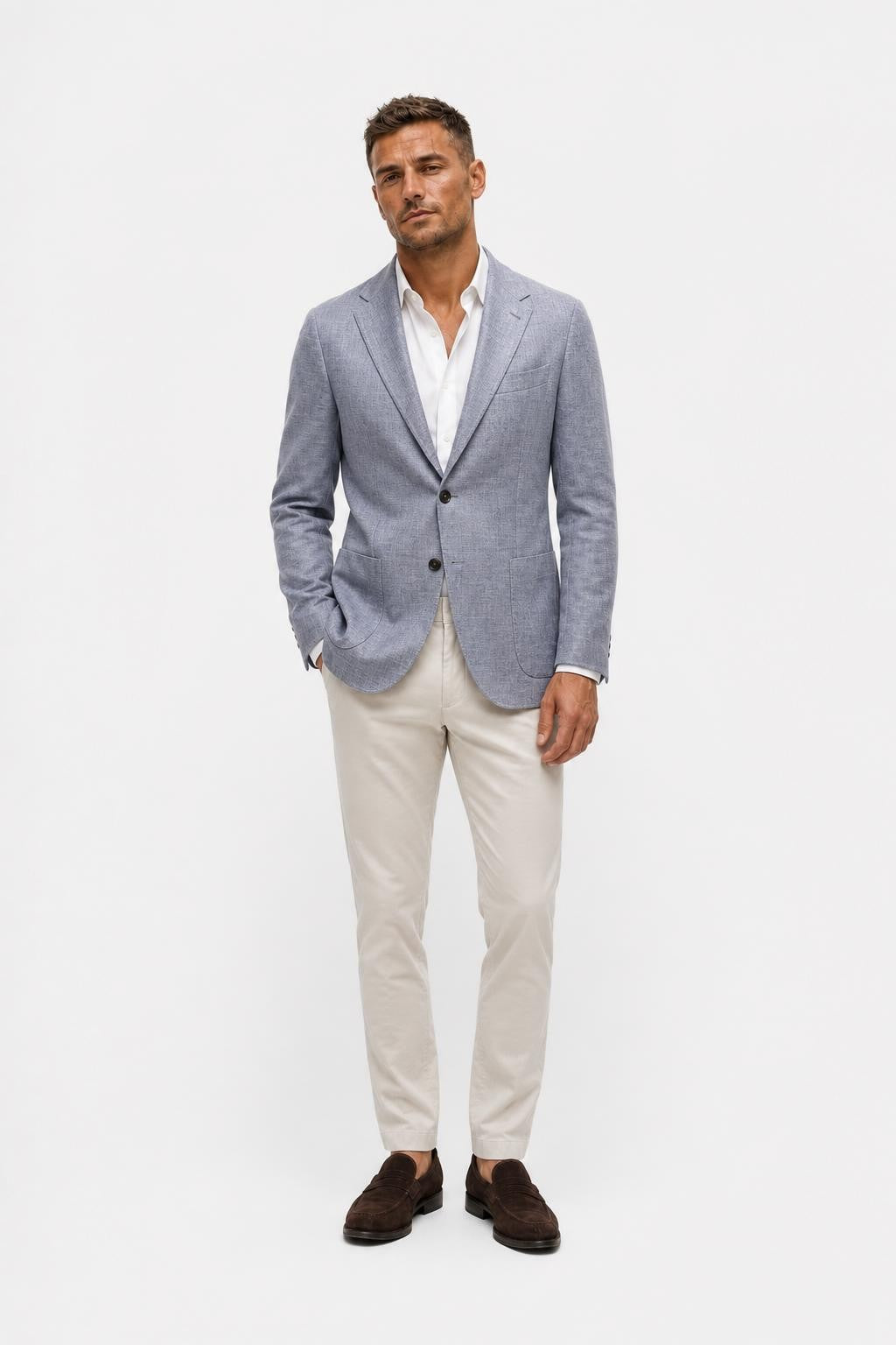 Zegna Riviera Linen Wool Silk Blazer Dark Navy White Mottled