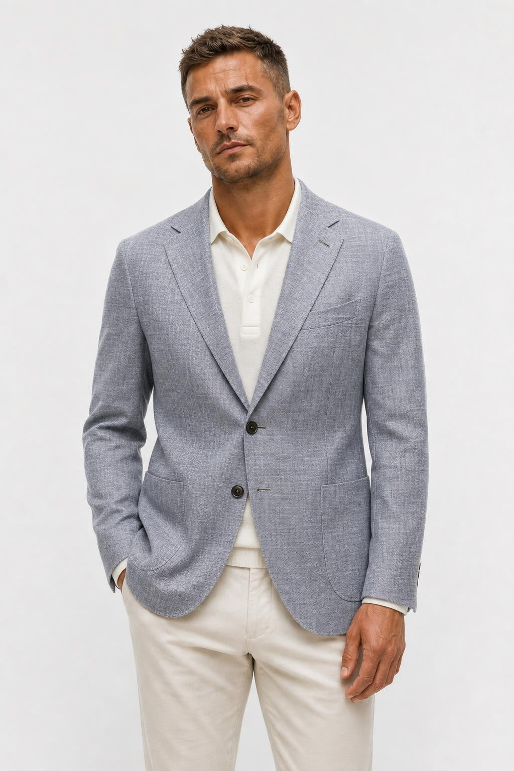 Zegna Riviera Linen Wool Silk Blazer Dark Navy White Mottled