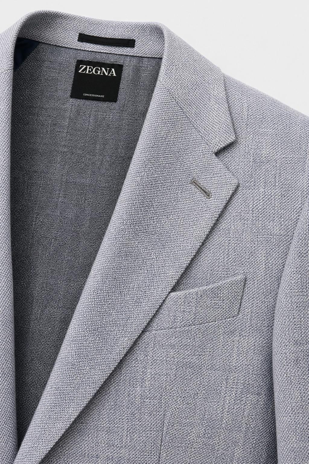 Zegna Riviera Linen Wool Silk Blazer Dark Navy White Mottled