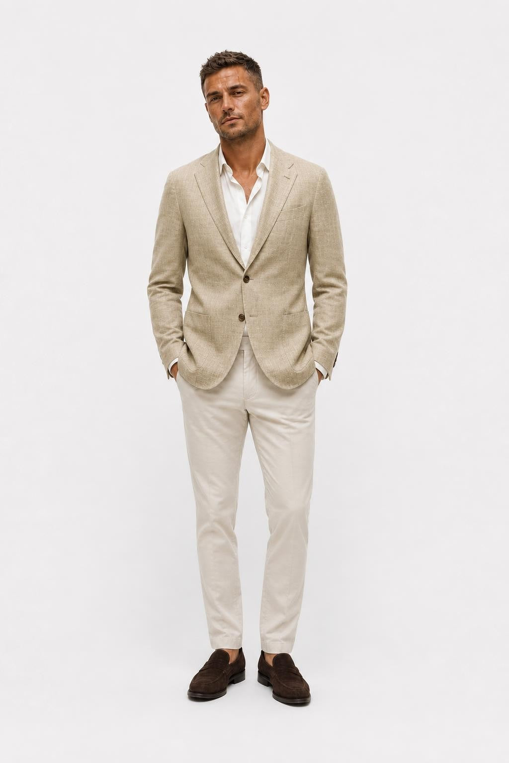 Zegna Riviera Linen Wool Silk Blazer Olive Mottled