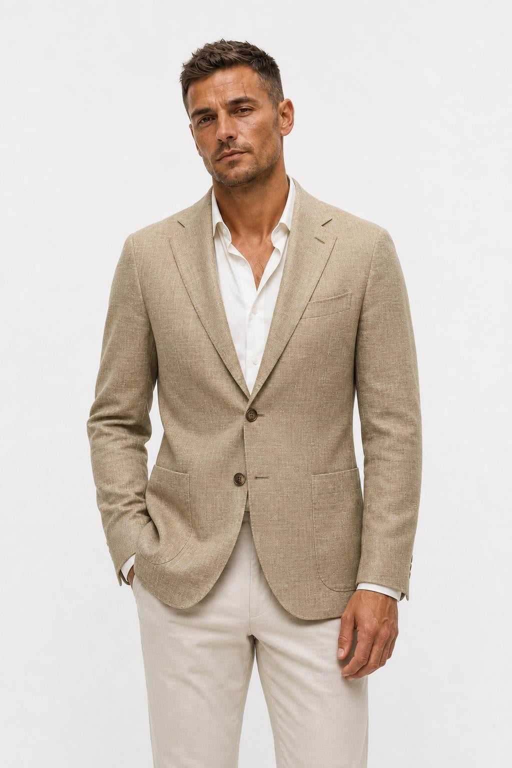 Zegna Riviera Linen Wool Silk Blazer Olive Mottled