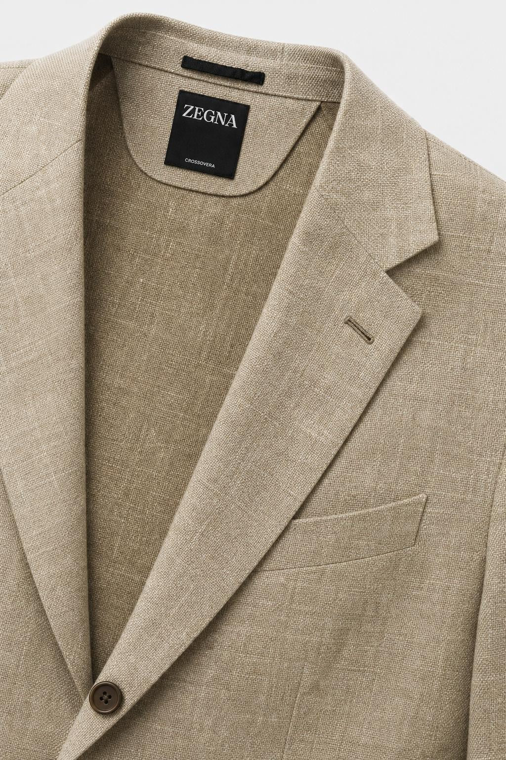 Zegna Riviera Linen Wool Silk Blazer Olive Mottled